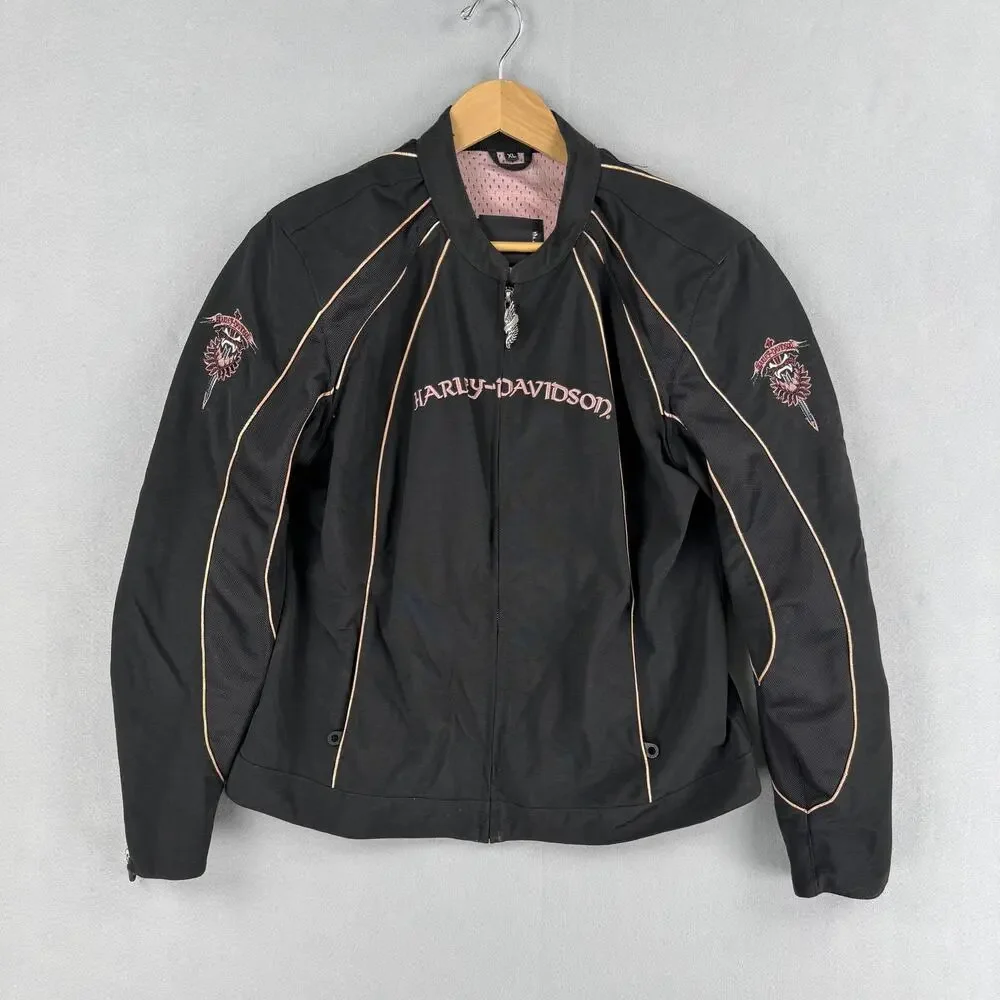 Harley-Davidson Jacket Womens XL Black Mesh Embroidered Motorcycle Riding Zip - Picture 1 of 12